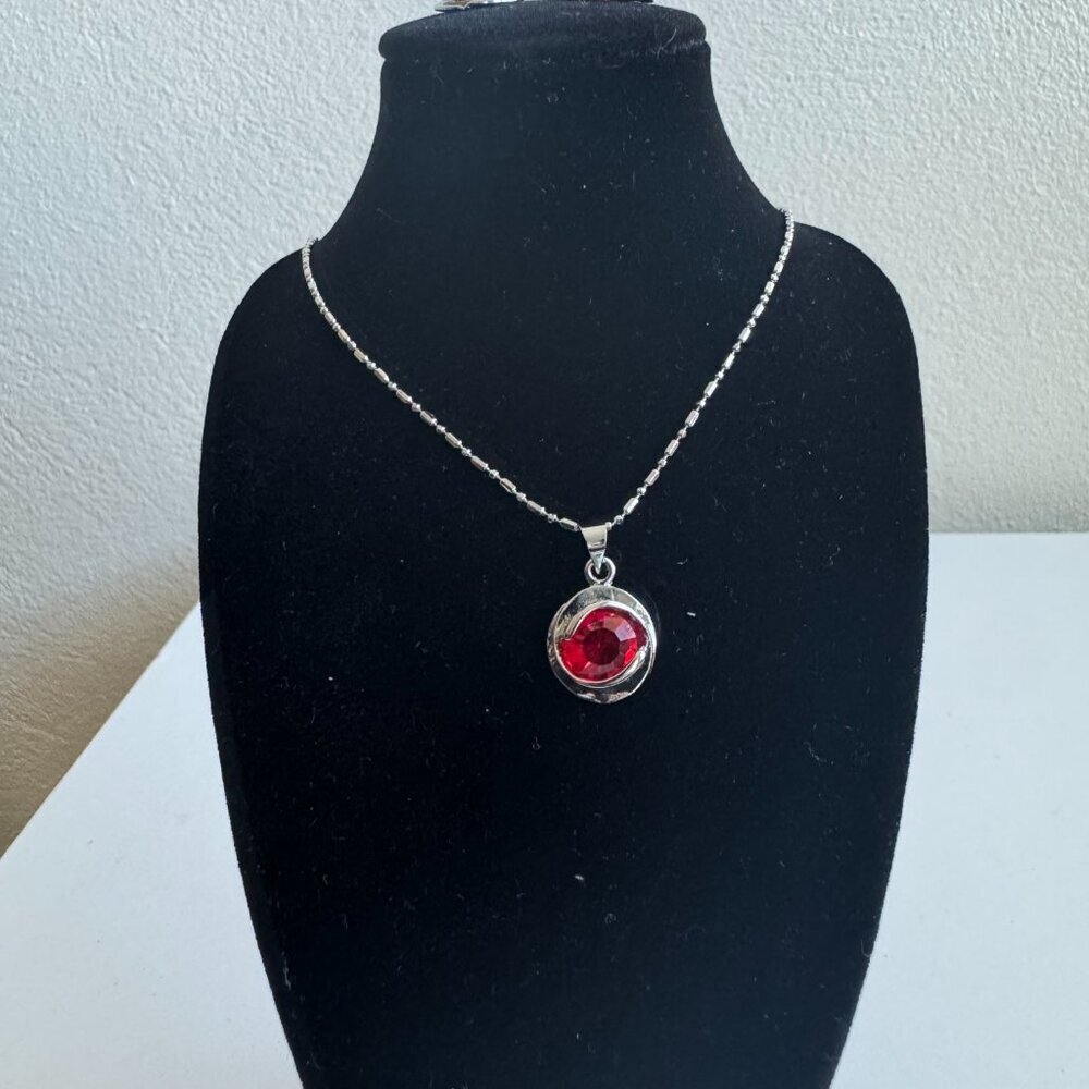 Sterling Silver Red Crystal Necklace & Earrings Set - Picture 3 of 16